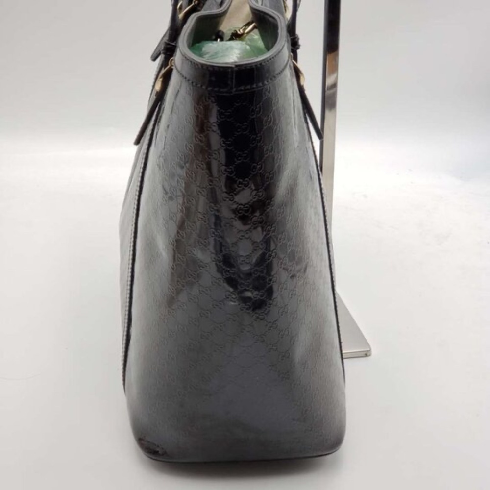Authentic Gucci Micro GG Guccissima Patent Leather Tote Bag Black Shoulder Bag - Picture 3 of 16